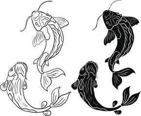 Obraz premium Koi fish vector for printing on shirt on isolated white background.