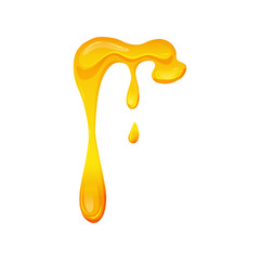 Lemon jelly or honey drops. Flowing yellow viscous liquid. Vector illustration on a white isolated background.