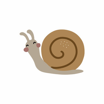 cute cartoon character of a snail with a shell. Vector illustration in boho style on a white background for your design