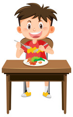 Happy boy eating healthy breakfast