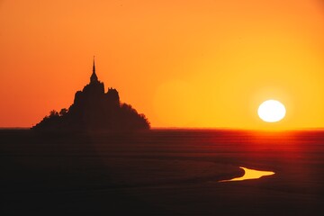 The Mont Saint-Michel bay in Normandy at Sunset