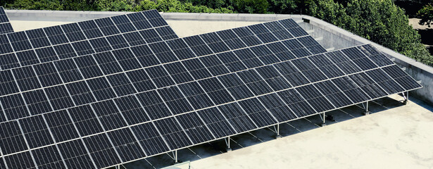 solar panels on the roof. Renewable energy.  Solar roof top. energy saving project.