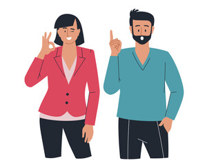 People. Man and woman. Emotions and gestures. Infographics, presentation. Vector image.