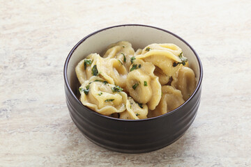 Russian boiled dumplings with meat