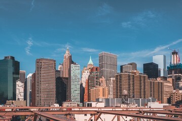 The Lower Manhattan of New York City as seen from Brooklyn bridge