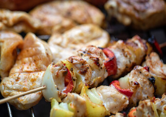 barbecue with delicious grilled meat on grill