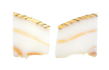 Pieces of salted pork fat isolated on white background.