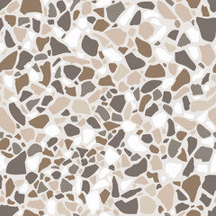 Brown terrazzo seamless texture. Floor tile, polished stone pattern. Marble surface. Vector abstract background with chaotic stains.