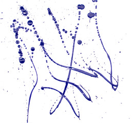 Blots of blue paint on a white background.