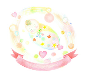 赤ちゃん　手描き　タイトルリボン