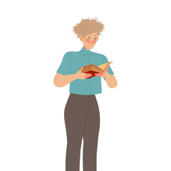 Bookcrossing with Happy Man Character Reading Borrowed Paper Book Vector Illustration