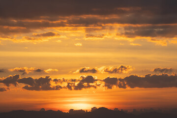 Sunset ,Sunrise with sun and clouds on orange dramatic sky