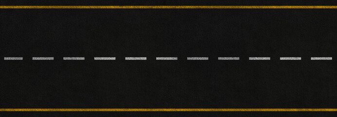 panoramic asphalt road with white and yellow marking stripes