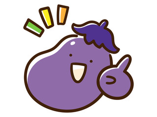 人差し指で指すかわいいナスのキャラクターの手書き風イラスト