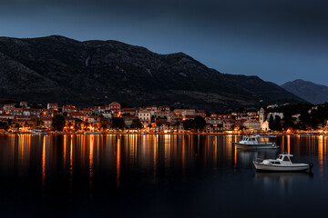 Embankment of Cavtat town after sunset, Dubrovnik Riviera, Croatia.