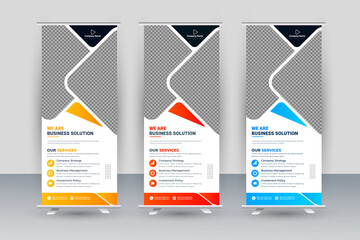 Business Roll Up Banner. corporate Roll up background for Presentation. Vertical roll up, x-stand, exhibition display, Retractable banner stand 