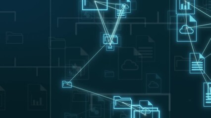 abstract network with clouds and different file and folder icons, sharing data, concept of cloud computing, document management system, global business, big data (3d render) - Powered by Adobe