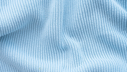 Texture of a knitted blue fabric with folds
