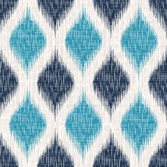Ikat ethnic seamless pattern. Abstract ogee textured background for textile, wallpaper, carpet, clothing. Traditional bohemian vector illustration. - 503869581