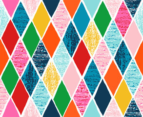 Colorful rhombus geometric seamless tile pattern. Texture diamond shape repeated background - 503869584