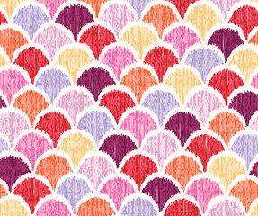 Seamless colorful fish scale pattern. Repeated scallop rough textured background  - 503869588