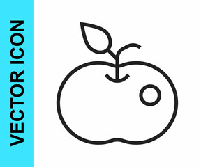 Black line Poison apple icon isolated on white background. Poisoned witch apple. Vector