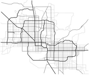Phoenix city map (USA) - town streets on the plan. Monochrome line map of the  scheme of road. Urban environment, architectural background. Vector  - 503870923