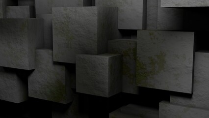 Concrete Brick Wall with Moss Abstract Wallpaper. 3d Illustration.