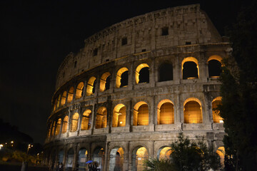 Roma Italy Night view of Colosseum , Rome architecture and landmark. Colosseum is one of the main attractions of Italy