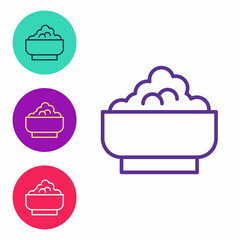 Set line Rice in a bowl icon isolated on white background. Traditional Asian food. Set icons colorful. Vector