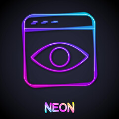 Glowing neon line Personal information collection icon isolated on black background. Collection of personal data. Vector