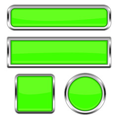 Green glass buttons isolated on a white background