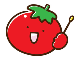 指差し棒を持つかわいいトマトのキャラクターの手書き風イラスト