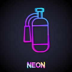 Glowing neon line Fire extinguisher icon isolated on black background. Vector