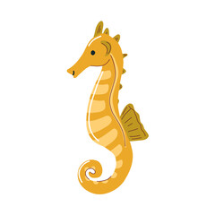 Seahorse. Cute hand drawn Sea horse character. Children's marine oceanic fish. Vector illustration on a white background.