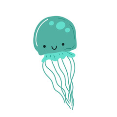 Jellyfish. Cute hand drawn octopus jellyfish character. Children's marine oceanic fish. Vector illustration on a white background.