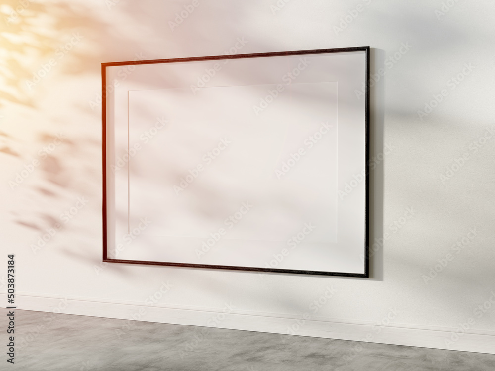 Poster black frame hanging in bright interior mockup. template of a picture framed on a wall 3d rendering