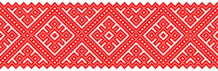 vector seamless pixel ethnic national slavic pattern isolated on white background. traditional ornament of Ukrainian and Belarusian embroidery - vyshyvanka.useful for print, wallpaper, textile, fabric - obrazy, fototapety, plakaty