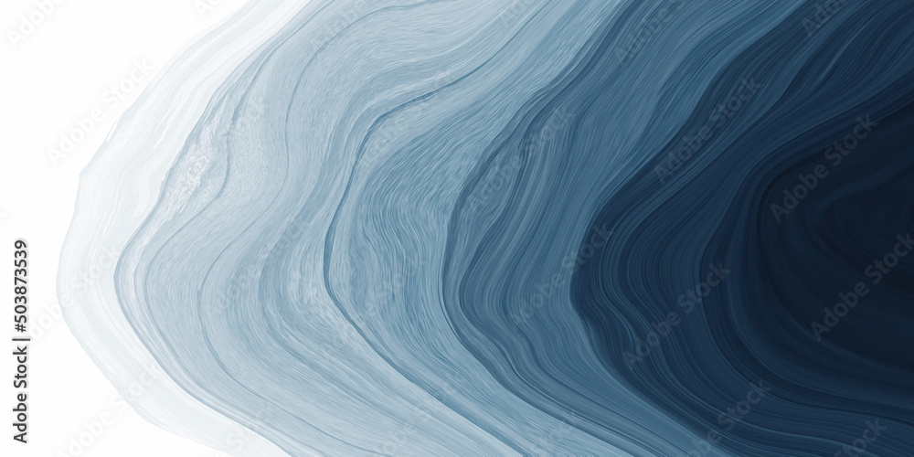 Poster Abstract watercolor paint background dark blue gradient color with fluid curve lines texture and white space for text.