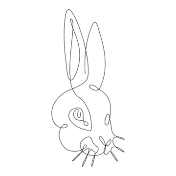 The head of a hare in one line in the style of minimalism. The design is suitable for decor, postcards, congratulations, tattoos, printing on t-shirts or clothes, textiles, albums. Isolated vector