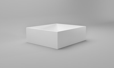Blank white flat square gift box on grey background. Clipping path around box mock up. 3d illustration