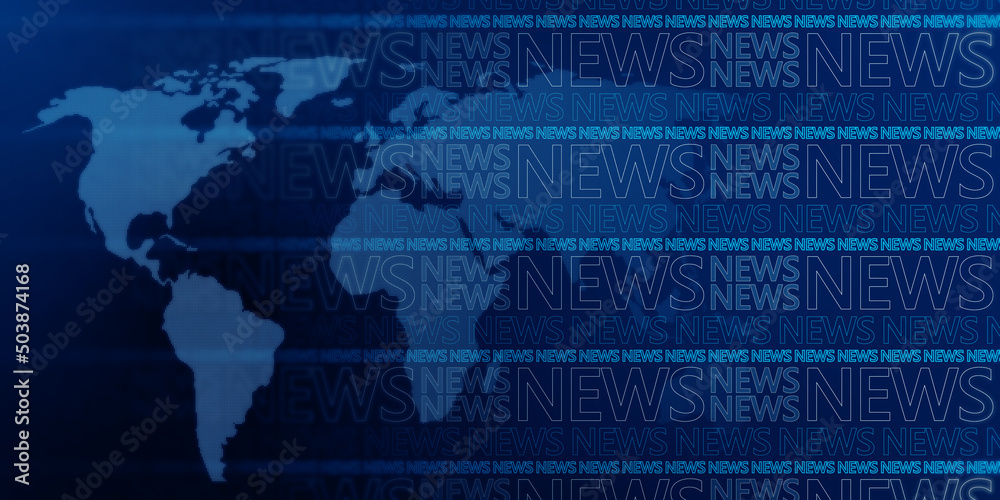 Wall mural creative glowing blue breaking news pattern background with map. headline, communication and global 