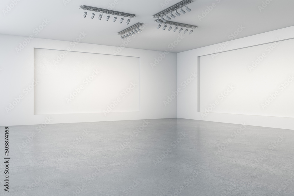 Aufkleber empty concrete gallery interior with mock up place on walls and daylight. museum concept. 3d renderi