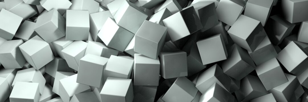 Banner Background of many small white cubes 
