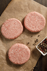 raw minced meat on wooden board