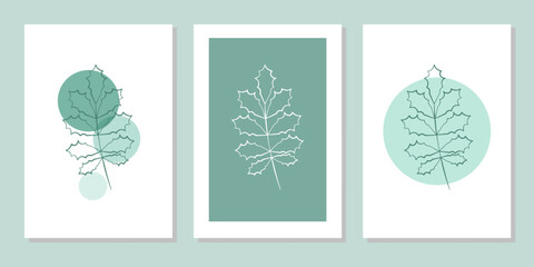 Vector botanical wall arts, with leaves. Minimalistic and natural. Leaves and line arts design.