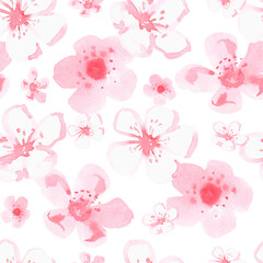 Seamless sakura pattern. Watercolor illustration. Isolated on a white background. For design.