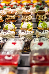 various fresh cakes dessert in supermarker