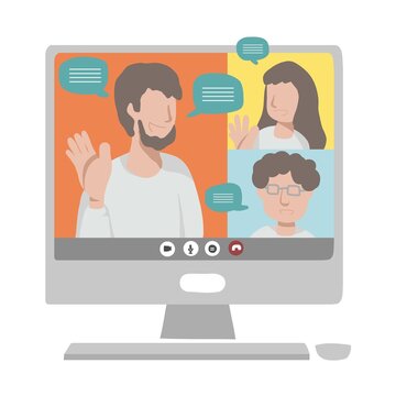 Business people make conference online meeting on computer vector illustration, business concept	