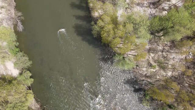 Aerial view of Struma River passing through the Kresna Gorge, Bulgaria